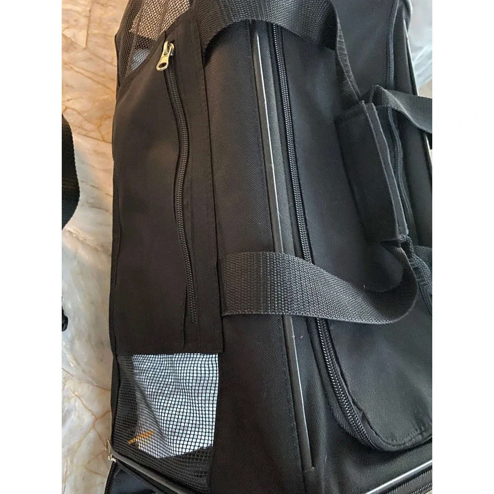 Black Soft Sided Pet Carrier Small Dog Cat Travel Bag with Mesh Windows Strap